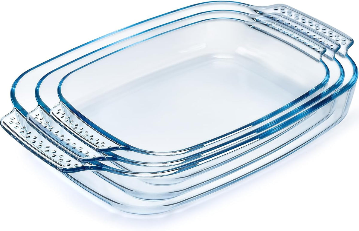 NUTRIUPS Large Glass Baking Dishes Set of 3, 1.9 QT+2.6 QT+3.4 QT