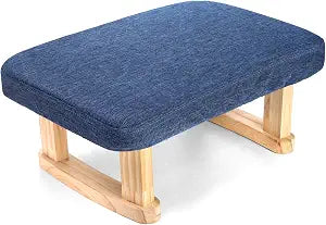 Lawei Small Foot Stool Ottoman, Rectangle Fabric Footstool with Wood Legs, 6.7''H Shoe Seat Step Stool Under Desk Footrest, Sofa Sponge Foot Stool Rest for Couch, Living Room, Bedroom, Entryway, Blue