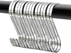 YourGift 20 Pack Flat S Hooks Stainless Steel 3 inches S Shaped Hanging Hooks for Kitchen, Bathroom, Bedroom and Office (Medium)