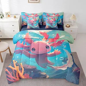 Erosebridal Cute Axolotl Twin Comforter Set 7 Piece for Kids Boys Girls