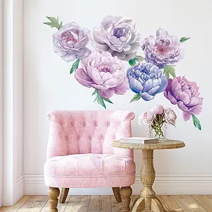 SHUCHING Peony Wall Decal, Large Purple Flower Sticker for Bedroom