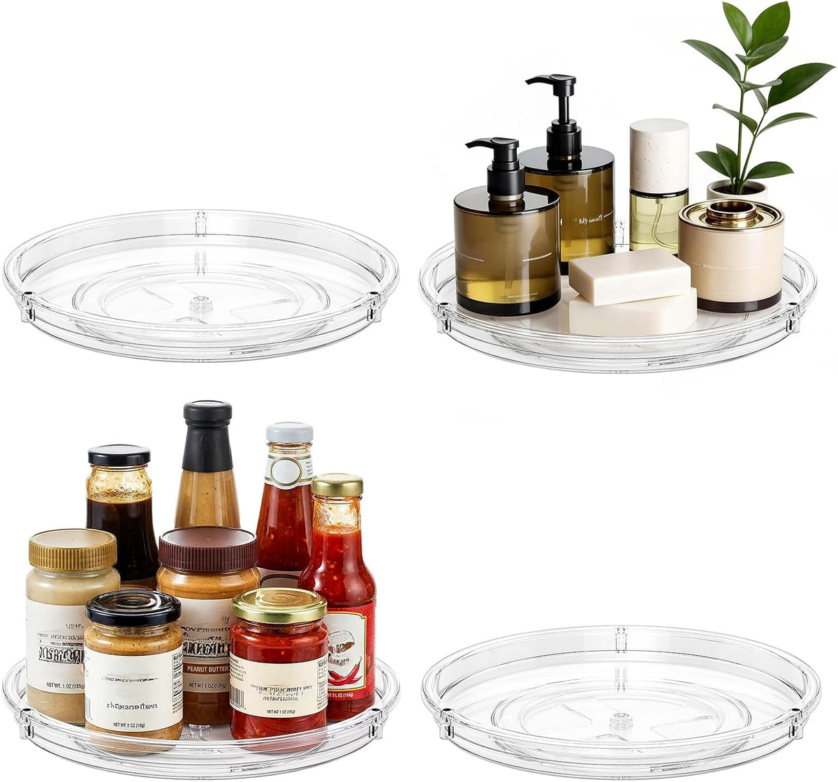 LAMU 4 Pack Lazy Susan Organizer for Cabinet Fridge Refrigerator Pantry