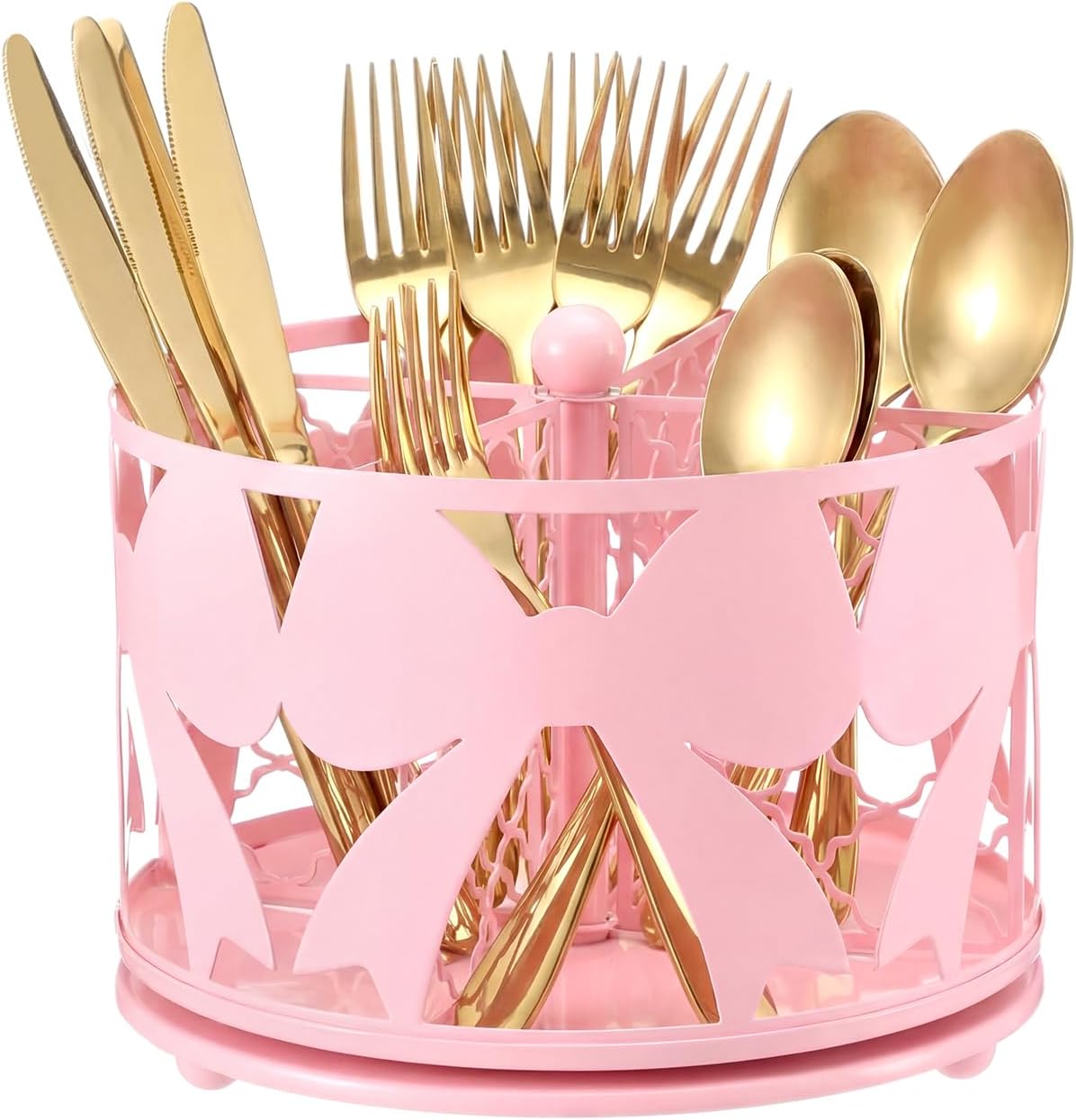 Pink Bow Utensil Holder for Kitchen Counter, 360 Rotating Utensil Caddy