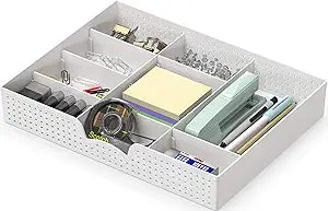 Simple Houseware Drawer Organizer Tray, 9 Adjustable Compartments, White