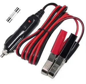 Alligator Clamp to Male Cigarette Lighter Extension Cable - 12V-24V Jumper Battery Charge Cord 3FT Automotive Electrical Clip-on Cable 16 AWG Heavy Duty 15A Fuse, with a Replacement 15A Fuse (1 Pack)
