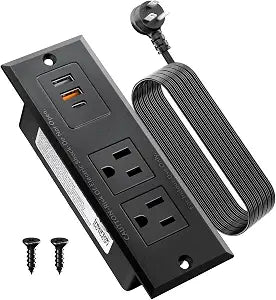 Recessed Power Strip with 20W USB C Port, Fast Charging USB A Port Conference Recessed Outlet, Space-Saver for Furniture Side Table, End Table, Desk Outlet with 6ft Cord, 45 Thin Flat Plug, Black
