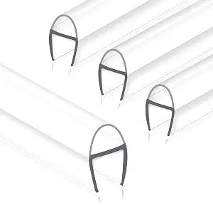 Frameless Shower Door Seal Strip 4 Pack x 39 Inch U for 3/8" Thick Glass Shower Door Side Seal Strip Bottom Seal Door Sweep Ultra Clear Polycarbonate, Stop Showers Leaks Create A Water Barrier