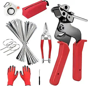 Metal Zip Ties Gun Set, 200Pcs Stainless Steel Cable Ties, Red