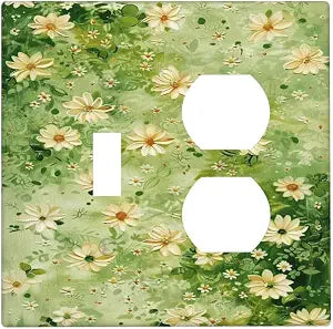 Light Green Leaf Background Daisy Floral Wild Flower Wallplates 1 Toggle 1 Duplex Switch Plate Electrical GFCI Faceplate Decorative Light Switch Covers for Bedroom Living Room Decor