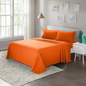 ARTALL Soft Microfiber Bed Sheet Set 4-Piece with Deep Pocket Bedding - Queen, Orange