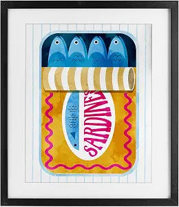 Sardine Tin Nautical Retro Stripes, 13 x 16 Inch Framed Print Under Glass