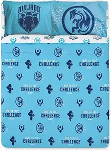 Bioworld LEGO Ninjago Dash 4pc Sheet Set for Kids Light Blue Rotary Print