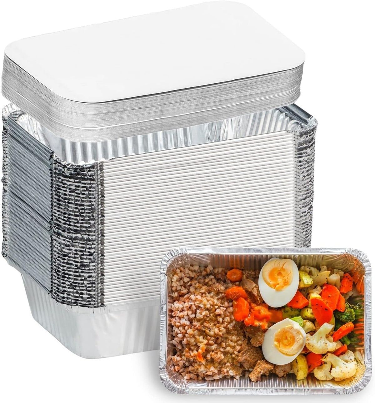 Findful Aluminum Pans with Lids (50-Pack, 8.5"x6") 2.25 LB Capacity Foil Food Containers with Lids - Disposable Tin Foil Pans - for Baking, Meal Prep and Freezer, Takeout (50)