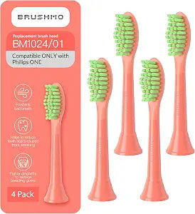 BRUSHMO Replacement Heads for Philips One Sonicare, 4 Pack Miami Coral