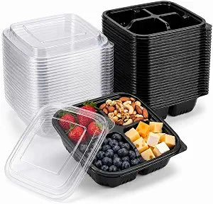 30 Pcs Snack Containers, 4 Compartment Bento Box with Lids, Plastic Food Storage Containers for Work Travel Camping(Black)
