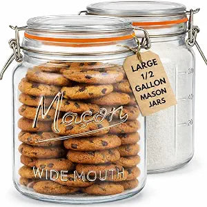 kitchentoolz 64 oz Mason Jars Wide Mouth with Airtight Lids  Set of 2 Half Gallon Glass Jar with Lid  Large Mason Jars with Lids for Kitchen Pantry, Storage, and Canning