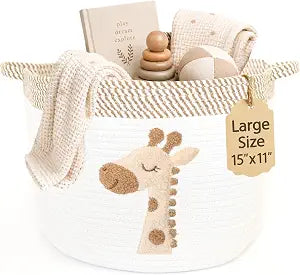Giraffe Baby Storage Basket, Woven Cotton Rope Nursery Bin, 15x11 in