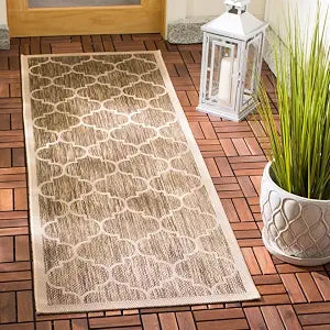 SAFAVIEH Washable Rug Outdoor Courtyard Collection - 2'3" x 10' Runner, Brown & Bone, Non-Shedding & Easy Cleaning, Ideal for Patio, Entryway, Mudroom, Hallway, Kitchen (CY6914-242)