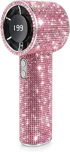 Portable Handheld Turbo Fan - Fashion Full Diamond 1800mAh USB Rechargeable Personal Battery Operated Mini Small Pocket Mini Fan for Travel/Outdoor/Vacation/Beach/Outdoor Activities (Pink)