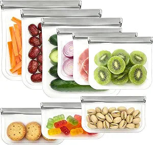 9 Pack Reusable Silicone Food Storage Bags - Freezer & Dishwasher Safe Leakproof Reusable Bags, Freezer Storage Bags Sets - 3 Gallon 3 Snack 3 Sandwich Bags