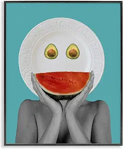 Quirky Abstract Fruit Plate Head, 11 x 14 Inch Framed Gicle Print
