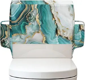 Watercolor Green Marble Toilet Top Cover Replacement Accessories Reusable Bathroom Toilet Tank Dust Cover with Storage Pockets