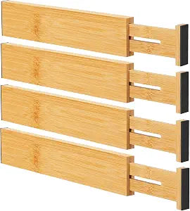 Bamboo Drawer Dividers, Adjustable Drawer Organizers, Fits 12.616" Drawers