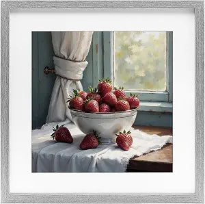 Strawberry Harvest Window, 16 x 16 Inch Framed Print Under Glass