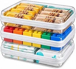 3 Pack Medium White Clear Hard Shell Zipper Case, Clear Storage Organizer Bins with Zipper, Water-Resistant Travel Toiletry Bag for Makeup, Cables, Snacks, Crafts, Office Supplies