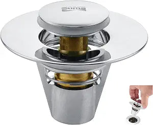 EclatBain Bathroom Sink Drain Strainer 300% Drainage Speed All Brass Bullet Core Push Type Bathroom Sink Stopper for 1.37''-1.53'' Drain Hole with Detachable Anti-Clogging Filter Basket(Chrome, Smal)