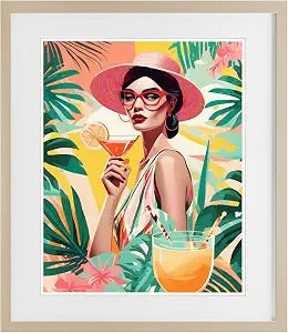 Exotic Summer Cocktail Floral, 13 x 16 Inch Framed Print Under Glass