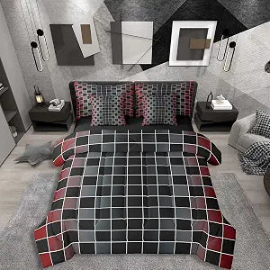 Erosebridal Geometric Plaid King Comforter Set with Sheets 7 Piece Red Black Grey Ombre Bed in A Bag Aesthetic Checkered Bedding Sets for Kids Adults,Gradient Gingham Grids Bed Set