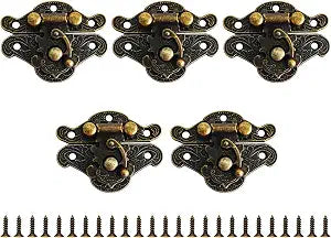 5PCS Vintage Latch Hasp, Antique Decorative Buckle Latch Hardware for Jewelry Wooden Box Case Drawer Cabinet, Retro Small Size Bronze Hasp Clasp Lock with Screws, 38x30mm