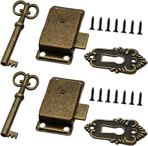 pson 2Pcs Vintage Skeleton Key Lock, Decorative Furniture Lock with Key and Screws for Chests, Cupboards, Jewelry Boxes, Desks(Antique Bronze)