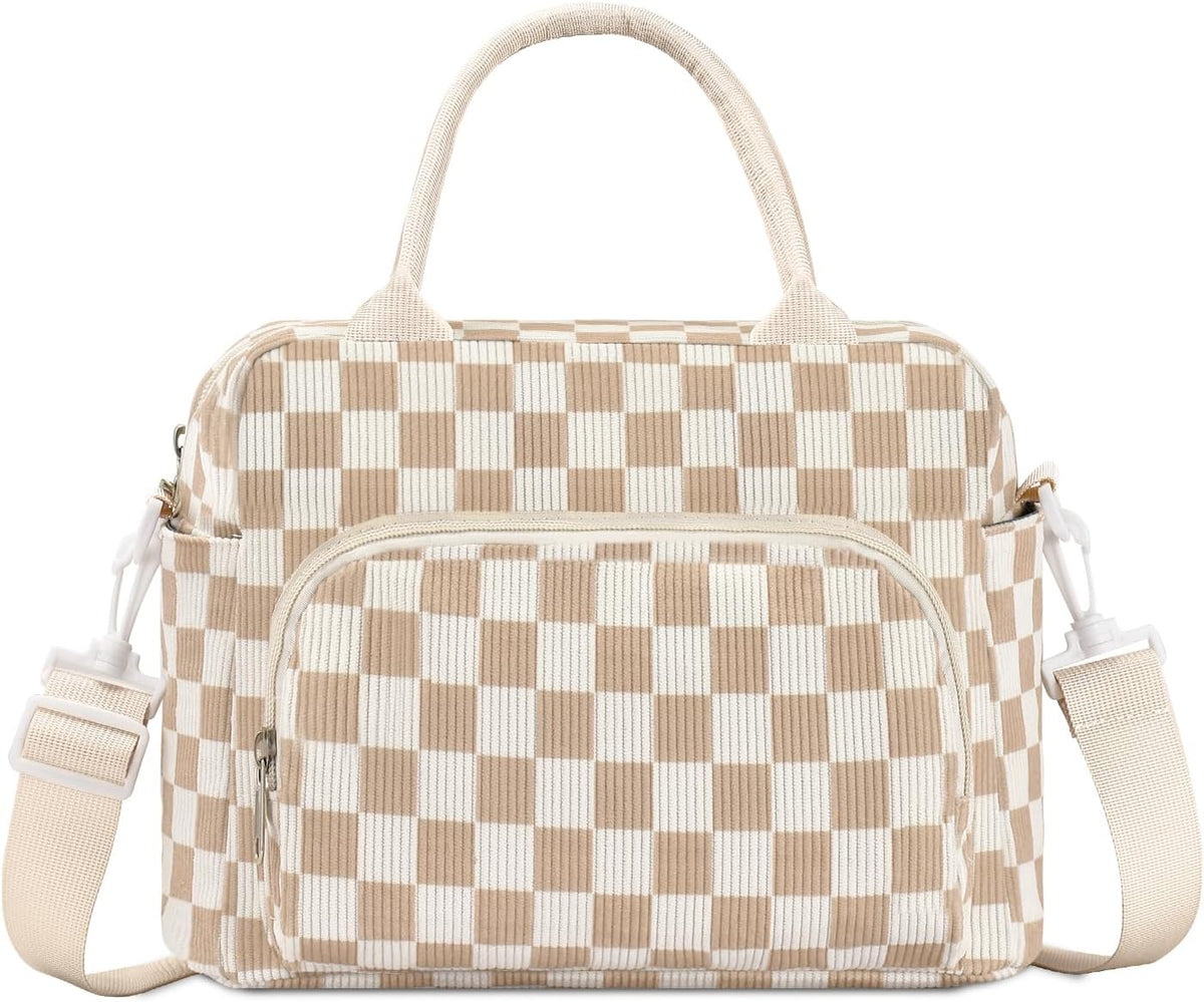 GASSDA Lunch Box for Women Insulated Lunch Bag Women Adult Cute Lunch Bags Reusable Lunchbox Cooler Tote Bag for Work Picnic (Beige-Brown Plaid)
