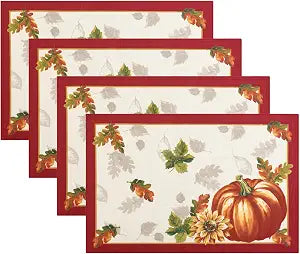 Elrene Home Fashions Swaying Leaves Bordered Fall Placemats, Seasonal Dining Table Mats, 13" W x 19" L, Set of 4