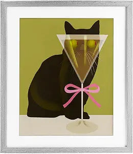 Funny Cat Martini Olives, 13 x 16 Inch Framed Print Under Glass