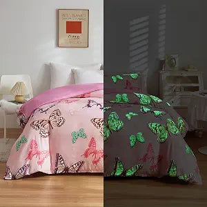 Butterfly Glow in The Dark Duvet Cover for Girls Kids Pink Butterfly Queen Bedding Set Cute Bedroom Decor, Butterflies Comforter Cover Kawaii Animal Print Bed Set with 2 Pillowcases (No Comforter)