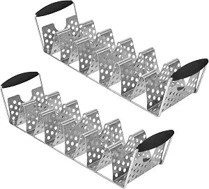 BLACKSTONE 5551 Deluxe Taco Holder Stand, Black/Silver, Pack of 2