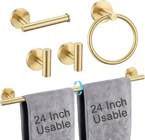 Brushed Gold 5-Piece Bathroom Hardware Set, Bathroom Accessories Set