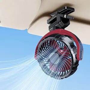 Car Fan Clip on Sun Visor Fan,5V USB Rechargeable 2000mAh Battery Powered Portable Small Fans,360Rotatable Car Fans That Blow Bold Air,Cooling Ac for Car for Stroller,Vehicle,Golf Cart(Red)