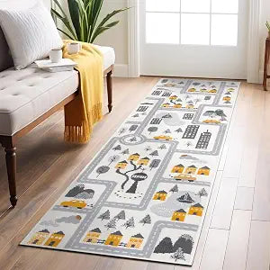 Rugshop Kids Play Road Cityscape Playroom Runner Rug Cream 2' x 7'