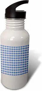 3dRose "Dark Blue and white Gingham pattern cute navy retro checks checkered checked kitchen dining theme" Sports Water Bottle, 21 oz, White