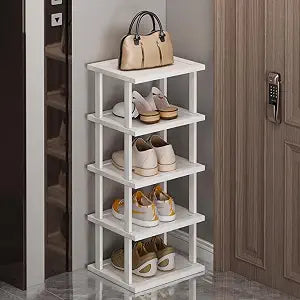 SAN HE Bamboo Shoe Rack Independent Shoe Rack (White, 5-Tier)