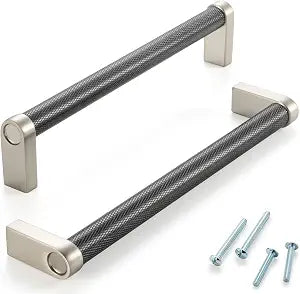 10 Pack 6-1/4 Inch Knurled Black and Nickel Cabinet Pulls Matte Black and Brushed Nickel Cabinet Handles AP1311 Knurled Kitchen Hardware for Cabinets Drawers Dresser Cupboard Bedroom Bathroom