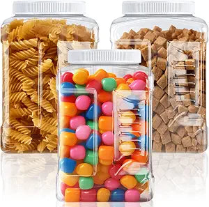 Ziliny 3 Pcs 1 Gallon Clear Plastic Jar with Lid Wide Mouth, White Lid