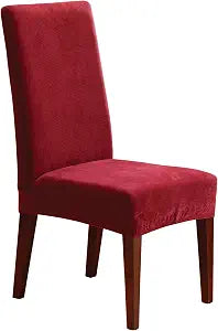 SureFit Stretch Pique Short Dining Room Chair Cover, Dining Chair Cover with Bottom Elastic for a Secure Fit, Removable & Machine Washable, Garnet