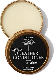 All Natural Leather Conditioner Balm - Made with Mink Oil, Tallow, & Beeswax, Protects, Softens Restores and Waterproofs Leather Shoes, Boots, Bags, Furniture (4 Oz)