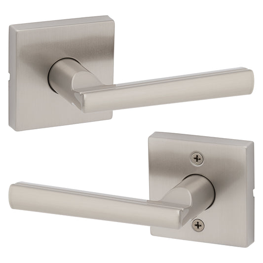 Kwikset Montreal Square Passage Lever Doorknob Satin Nickel