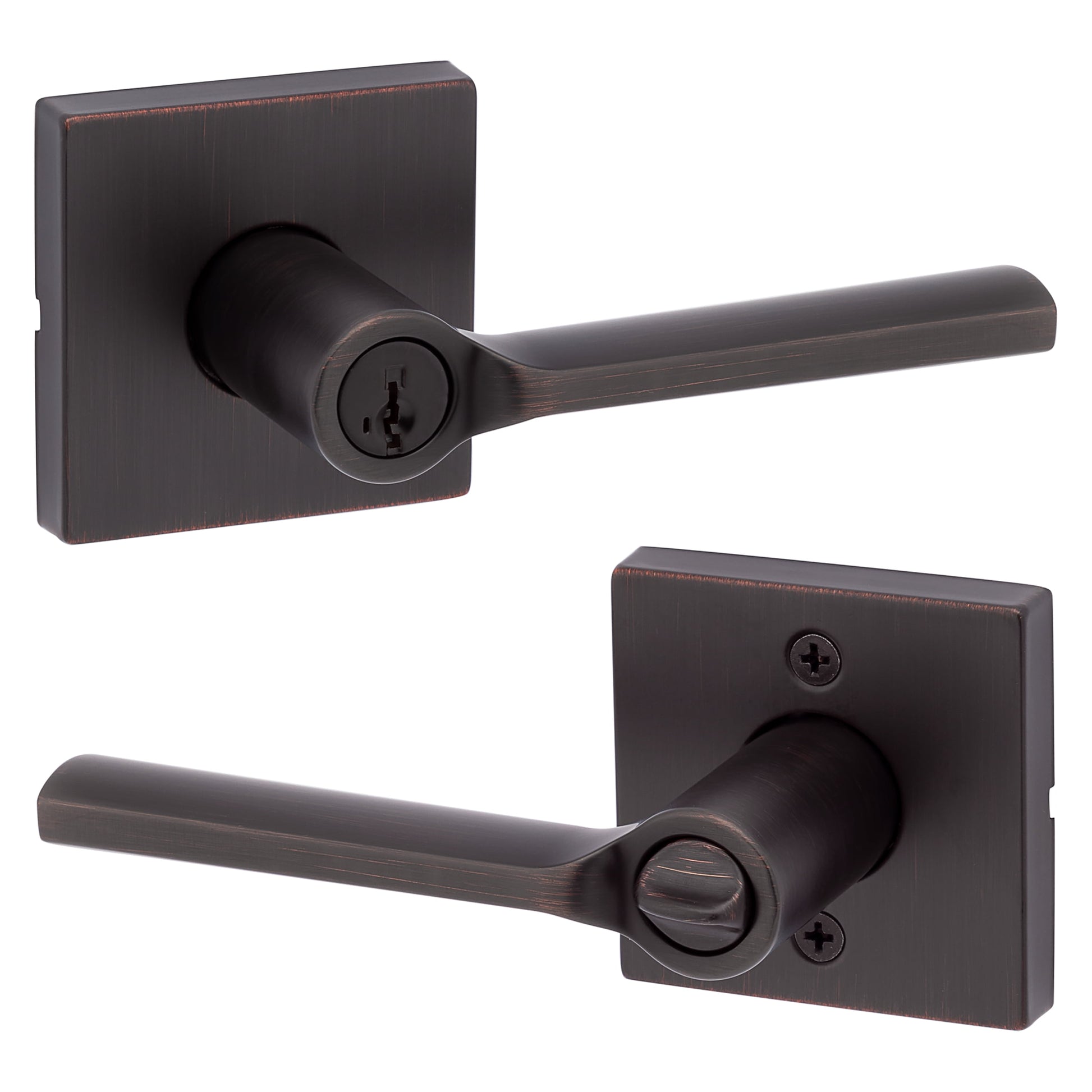 Kwikset Lisbon Square Keyed Entry Lever Doorknob with Smartkey Venetian Bronze